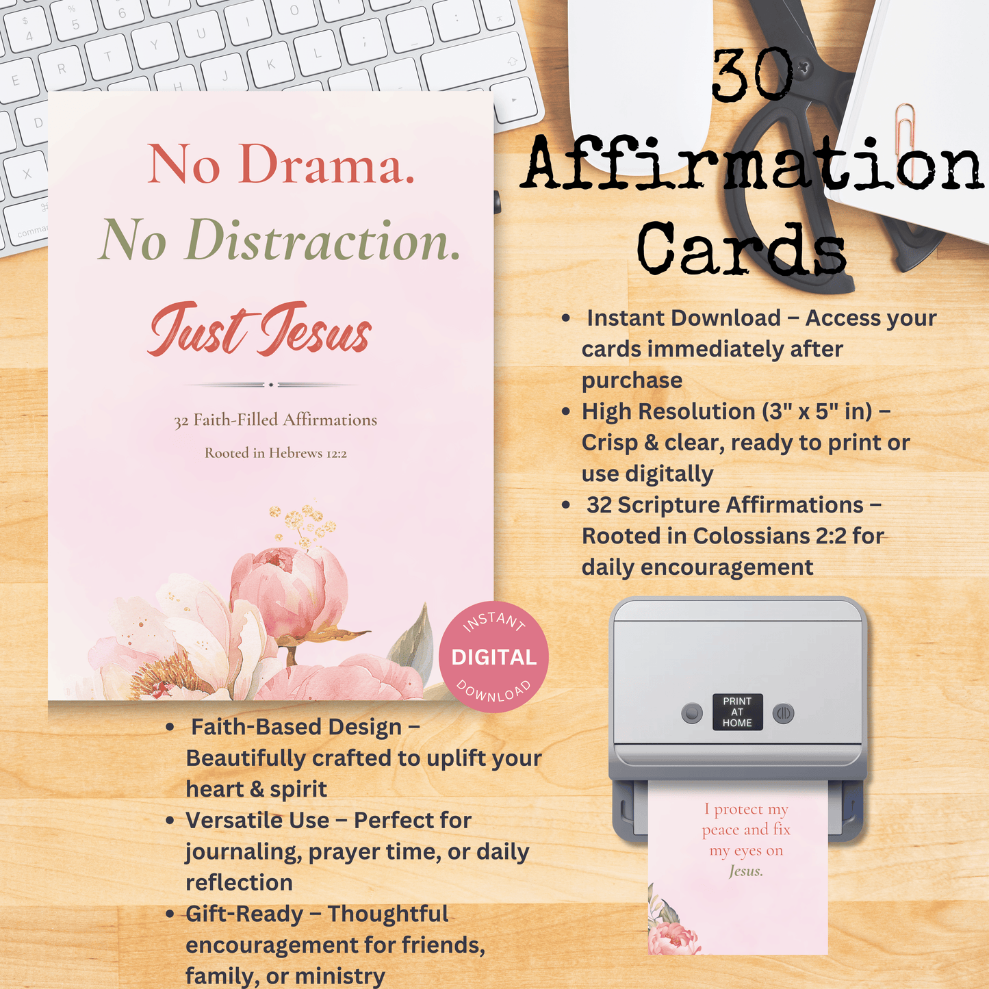 No Drama. No Distraction. Just Jesus. | 30 Faith-Filled Affirmation Cards