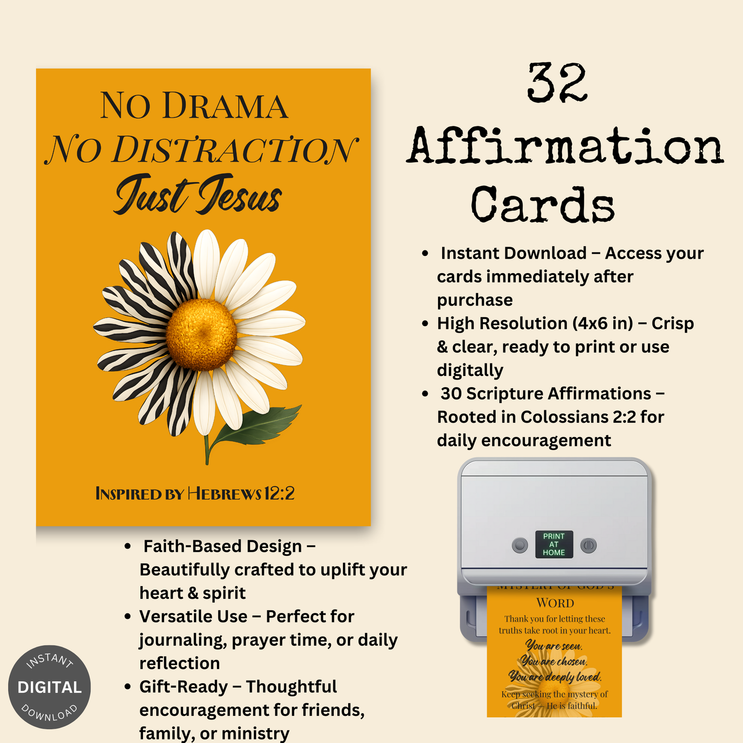 No Drama, No Distraction, Just Jesus | 32 Affirmation Cards