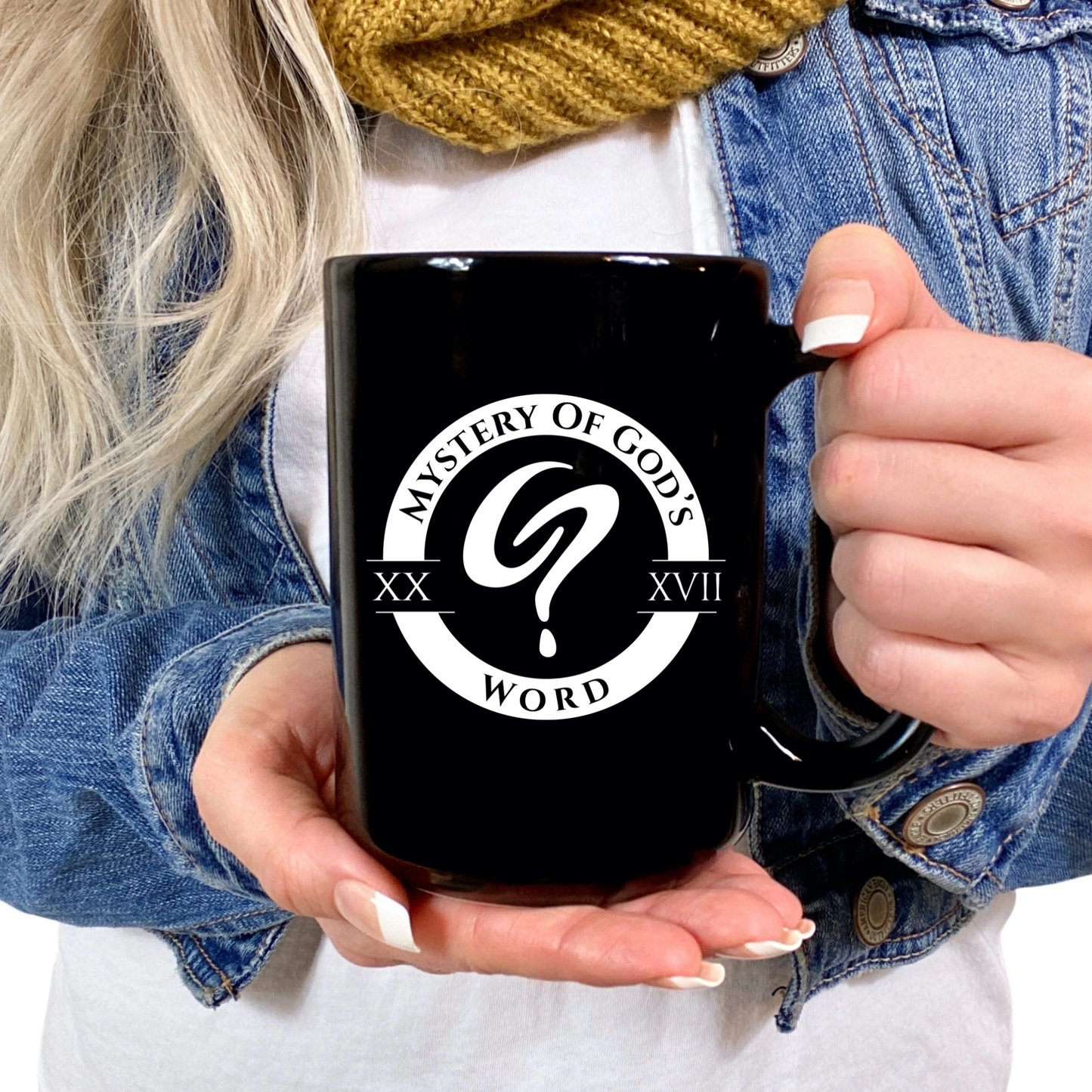 Mystery of God’s Word Signature Emblem Black Mug | White Logo