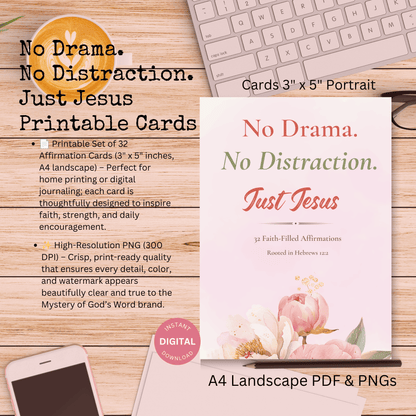 No Drama. No Distraction. Just Jesus. | 30 Faith-Filled Affirmation Cards