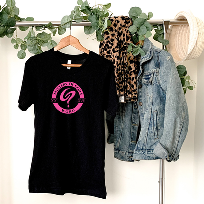 Mystery of God’s Word Signature Emblem Tee | Pink Logo