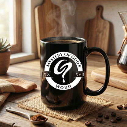 Mystery of God’s Word Signature Emblem Black Mug | White Logo