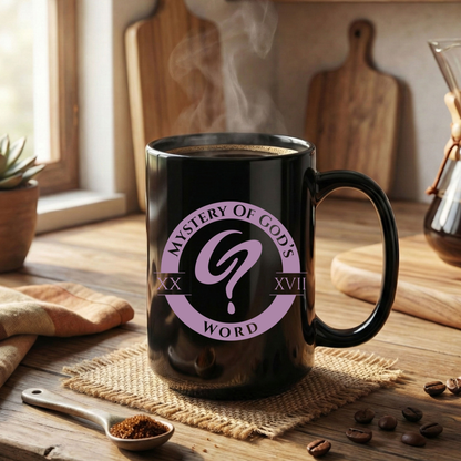Mystery of God’s Word Signature Emblem Black Mug | Purple Logo