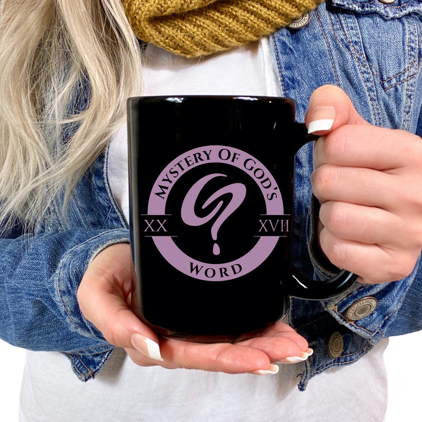 Mystery of God’s Word Signature Emblem Black Mug | Purple Logo