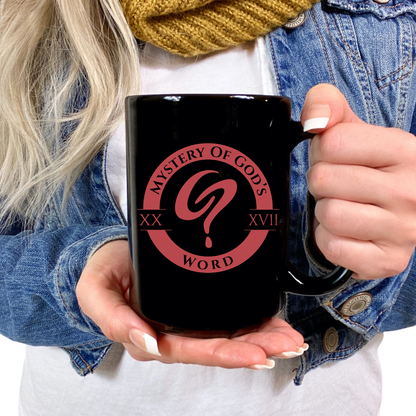 Mystery of God’s Word Signature Emblem Black Mug | Red Logo