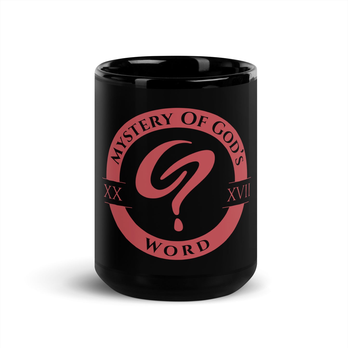Mystery of God’s Word Signature Emblem Black Mug | Red Logo